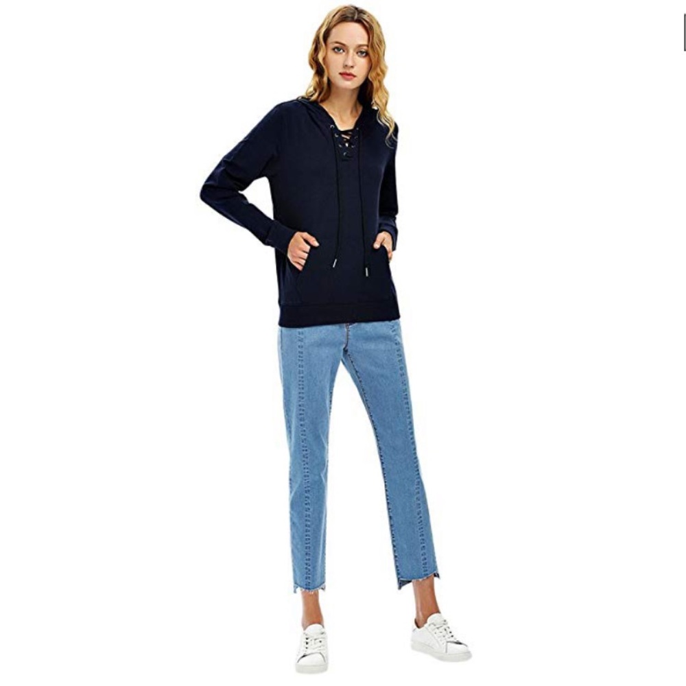 Comfortable Warm Lace Up Hoodie Sweatshirt - Picture 2 of 4